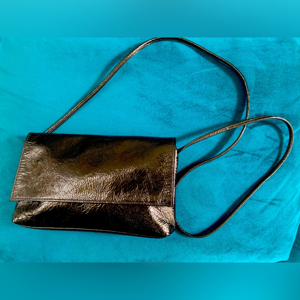 Black patent leather, SAS clutch/shoulder bag.